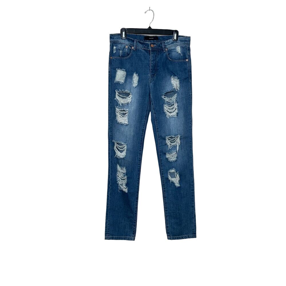 Stampd blue distressed straight leg jeans size 31